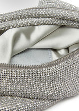 Load image into Gallery viewer, Turn heads with this must have beautiful rhinestone clutch purse. Elevate your style with dazzling glamour. Featuring a knotted top handle, slouchy pouch. This luxe bag is sure to complete your occasion look.