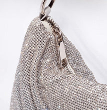 Load image into Gallery viewer, Turn heads with this must have beautiful rhinestone clutch purse. Elevate your style with dazzling glamour. Featuring a knotted top handle, slouchy pouch. This luxe bag is sure to complete your occasion look.
