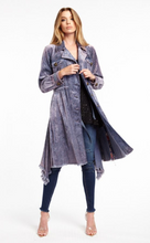 Load image into Gallery viewer, Be the flyest girl in the room in this trench coat girl! This bold statement making coat belongs in your closet this season! Featuring stone washed look with a smooth fabric detail, orchid corduroy material, wrist button details, and side pockets. Layer over your favorite simpler outfits for a look that'll have all eyes on you!