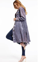 Load image into Gallery viewer, Be the flyest girl in the room in this trench coat girl! This bold statement making coat belongs in your closet this season! Featuring stone washed look with a smooth fabric detail, orchid corduroy material, wrist button details, and side pockets. Layer over your favorite simpler outfits for a look that'll have all eyes on you!