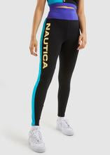 Load image into Gallery viewer, Nautica Zeller Leggings - Black  Introduce true comfort into your Nautica activewear wardrobe a fresh color block design has been added for a pop of color and a high waisted fit for an extra relaxed feel. You can pair it with the Nautica viola bra top for the complete look, you can be sure to chill in style. 
