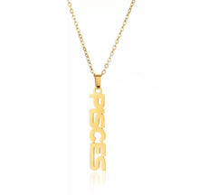 Load image into Gallery viewer, This Pisces necklace is perfect for any outfit, you can also layer it with your favorite necklaces to create a unique style! Each sign of the Zodiac has its own symbol and a Cubic Zirconia finish for the constellation. You'll have heads turning, living glam, and feeling iconic with this vertical design.