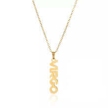 Load image into Gallery viewer, This Virgo necklace is perfect for any outfit, you can also layer it with your favorite necklaces to create a unique style! Each sign of the Zodiac has its own symbol and a Cubic Zirconia finish for the constellation. You'll have heads turning, living glam, and feeling iconic with this vertical design.