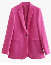 Load image into Gallery viewer, Dare to stand out from the crowds in this dreamy blazer. Featuring a pink woven material and button closure, we are obsessed. Finish the look with the matching bottoms or jeans and a bodysuit, a clutch bag and your favorite strappy heels.