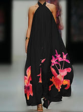 Load image into Gallery viewer, Cute Loose fitting Oversized Long Bohemian Beach Dress - Black The perfect black beach dress is waiting for you! Can be worn as a dress or even a swimsuit cover! This dress comes in a maxi length featuring a spaghetti strap design. For a finish look pair this dress with your favorite sandals and handbag.