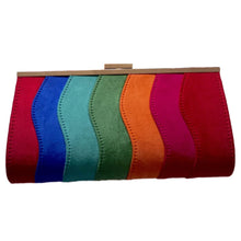 Load image into Gallery viewer, This is a super cute fancy yet casual clutch. The exterior has shades of blue, green, orange, pink, and red. Complement a dress or Perfect for a jean outfit and a night out with friends.