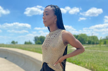 Load image into Gallery viewer, Feel cute and cozy, with this Shine Bright knitted camisole sweater will get the job done. Featuring a soft and stretchy sequin knitted fabric and sleeveless. Style with our "Swing It Baby Shorts" or jeans and high heels for a complete look.