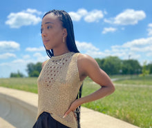 Load image into Gallery viewer, Feel cute and cozy, with this Shine Bright knitted camisole sweater will get the job done. Featuring a soft and stretchy sequin knitted fabric and sleeveless. Style with our "Swing It Baby Shorts" or jeans and high heels for a complete look.