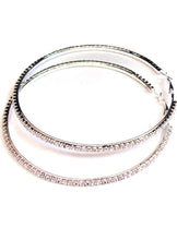 Load image into Gallery viewer, Add some sparkle and shine with these beautifully detailed silver hoop earrings. Featuring jeweled detailing on a silver-tone setting, these earrings are perfect for all occasions.