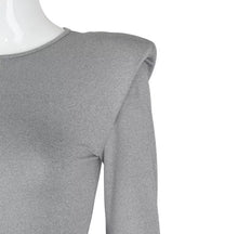 Load image into Gallery viewer, Cute & Sexy Gray Shoulder Pad Long Sleeve Bodycon Dress - Gray Stay warm this season but make it fashion statement! This dress is perfection for the cozy season. Featuring a stretch and soft material, figure hugging fit to sculpt your body in the right places. Pair this with a simple high heel, hoops and handbag for a complete look!