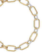Load image into Gallery viewer, A celebration of femininity and modern design, this Swarovski necklace draws inspiration from the hardware trend. Two elongated chain links holding onto each other – one shimmering softly, one covered in clear crystal pavé – take center stage.