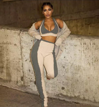 Load image into Gallery viewer, Cookie &amp; Cream Two Piece Set - Tan/Gray Show off those curves this season girl! Great for lounging around, running errands or a night out! This two piece set features a ribbed material, crop top V-neck, sleeveless. Pair this outfit with a simple sandal or sneaker to keep it casual or a transparent high heels  and a clutch for a sexy night out look! 
