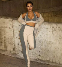 Load image into Gallery viewer, Cookie & Cream Two Piece Set - Tan/Gray Show off those curves this season girl! Great for lounging around, running errands or a night out! This two piece set features a ribbed material, crop top V-neck, sleeveless. Pair this outfit with a simple sandal or sneaker to keep it casual or a transparent high heels and a clutch for a sexy night out look!