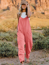 Load image into Gallery viewer, This Sunrise romper features a striking V- neckline, pockets and lots of stretch for added comfort, this full-size sleeveless jumpsuit comes in a variety of colors. Our Sunrise jumpsuit is stylish, comfortable and its lightweight fabric makes it ideal for summer or fall events, such as brunch or a family BBQ. Style with a bag and your favorite sandals for a complete look.