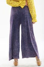 Load image into Gallery viewer, Bring back the 70's with these trendy acid wash French terry wide-leg pants that feature beautiful crystal-embedded buttons. Elastic waistband, Pair with a bodysuit, pumps, or favorite flats and a handbag for the perfect day look.