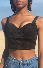 Load image into Gallery viewer, We are obsessed with this sexy lace cami tank top for the upcoming season. Featuring a black material with lace trim detailing, sweetheart neckline, and a padded cup design, we are in love. Wear with your go-to jeans and strappy heels for the perfect brunch date look.
