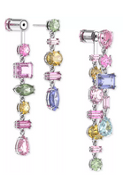 Load image into Gallery viewer, These multicolored drop earrings feature a mix of oval, pear, emerald and navette-cut crystals, arranged in a random formation. An elegant yet playful twist on the essence of Swarovski crystals, wear yours with an off-the-shoulder top to highlight their pastel hues and kinetic craftsmanship.