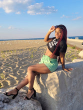 Load image into Gallery viewer, This is a must in your wardrobe! Our Black No Sugar No Cream Crop Top has plenty of attitude and is a statement piece. Has a crew neck, short sleeves, loose fitting and soft fabric. Style it with your favorite jeans and high heels for an elevated casual look.