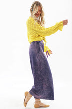 Load image into Gallery viewer, Bring back the 70's with these trendy acid wash French terry wide-leg pants that feature beautiful crystal-embedded buttons. Elastic waistband, Pair with a bodysuit, pumps, or favorite flats and a handbag for the perfect day look.
