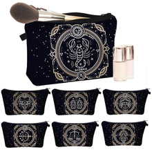 Load image into Gallery viewer, Whether you’re an imaginative Pisces, a passionate Cancer, or a practical Taurus, the pretty makeup bag Each captures the essence of a zodiac sign with beautiful artwork. The luxe fabric resists dirt, stains, shrinking, and stretching. Perfect for toiletries and makeup. 
