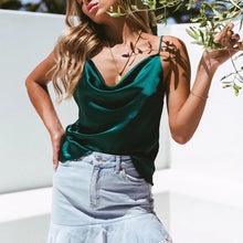 Load image into Gallery viewer, Sexy Classy But Sassy Camisole Top - Green An elevated silk cami that makes a classy and romantic statement. This top is the perfect addition to your wardrobe babe! Featuring a cowl neckline what's not to love?! Style this sexy camisole top with your favorite denim jeans or shorts, transparent mule and handbag for a casual but effortlessly stylish look.