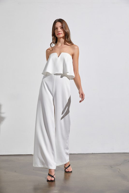 V Off Shoulder Jumpsuit- Hot Pink Or Off White