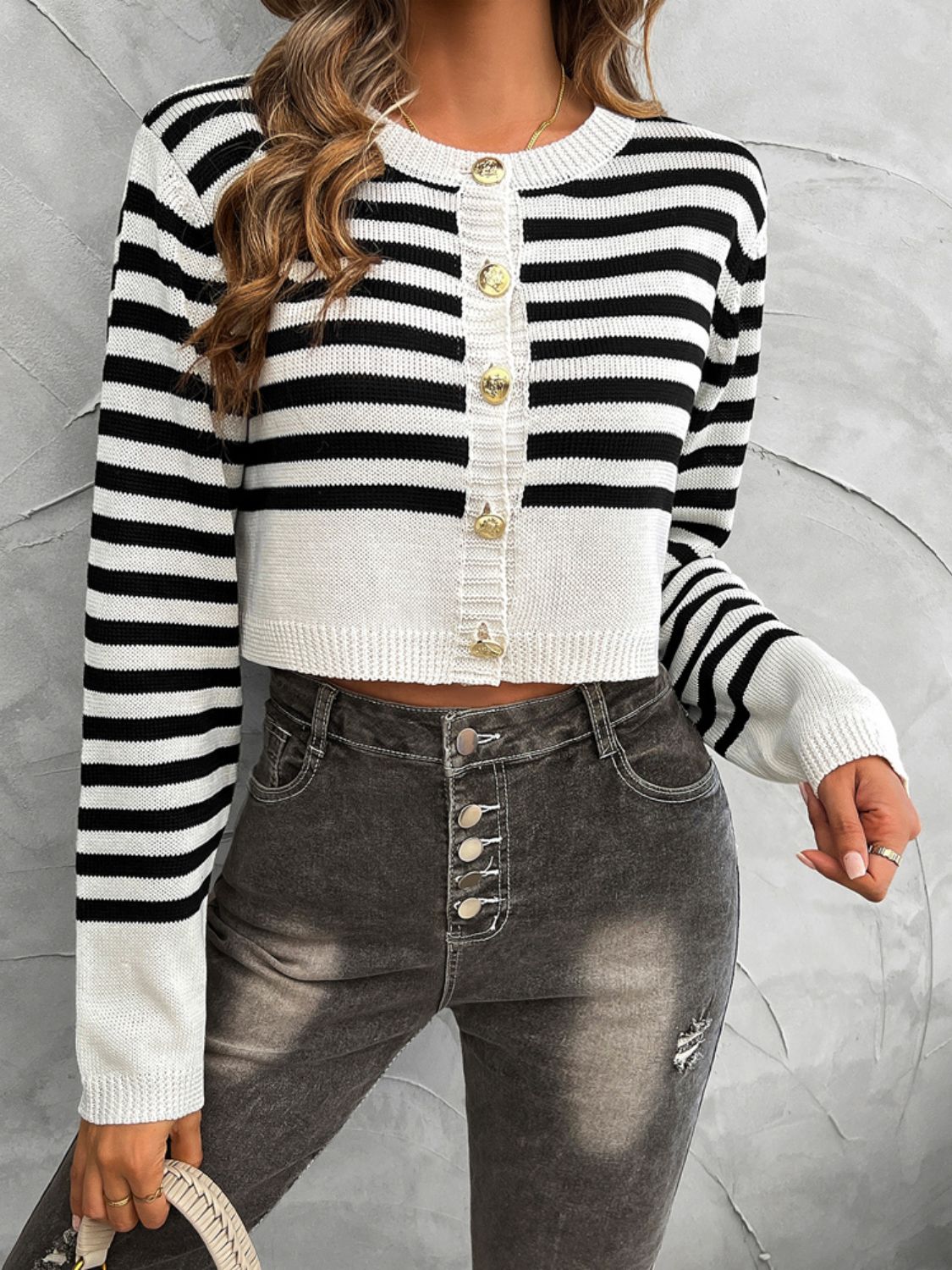 Classy Striped Cardigan Black/White