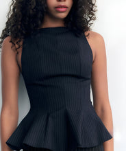 Load image into Gallery viewer, Anderson Pin Striped Ruffled Fitted Top
