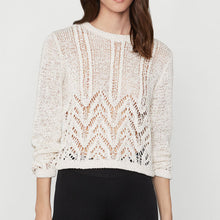 Load image into Gallery viewer, This BCBGMAXAZRIA knit sweater is perfect for any day! The fabric is spun from a soft cotton blend to create luxurious texture and dimension, this mixed-stitch crewneck sweater features a distinctive chevron pattern. Pair this with a pair of black jeans for the perfect weekend look.
