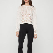 Load image into Gallery viewer, This BCBGMAXAZRIA knit sweater is perfect for any day! The fabric is spun from a soft cotton blend to create luxurious texture and dimension, this mixed-stitch crewneck sweater features a distinctive chevron pattern. Pair this with a pair of black jeans for the perfect weekend look.
