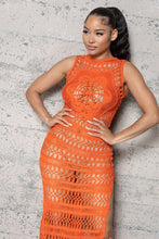 Load image into Gallery viewer, Show off center stage at a grand event wearing this risky maxi dress. This crochet knit split side maxi dress is the staple piece you need for your vacay wardrobe. This crochet maxi dress is perfect layered over a stone bikini, sandals and your vacay essentials for a look like no other.
