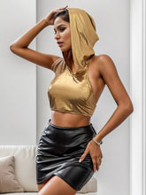 Load image into Gallery viewer, Create a trend with our Not Your Average Backless Cropped Hooded tank top. The stretchy soft material ensures a perfect fit. Sexy fun cut crop top for a girl&#39;s night out, complete the look with heels and a bag for an effortlessly ensemble.
