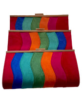 Load image into Gallery viewer, This is a super cute fancy yet casual clutch. The exterior has shades of blue, green, orange, pink, and red. Complement a  dress or Perfect for a jean outfit and a night out with friends.
