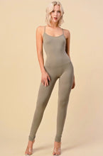 Load image into Gallery viewer, Fit for every season! Comfort never looked so sexy. All tied up Fade Olive jumpsuit is made from flexible, soft, and stretchy cotton material and features a spaghetti strap, Pair this catsuit with stylish high heels and handbag for a complete look.
