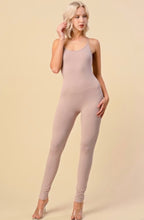 Load image into Gallery viewer, Fit for every season! Comfort never looked so sexy. All tied up Desert Taupe jumpsuit is made from flexible, soft, and stretchy cotton material and features a spaghetti strap, Pair this catsuit with stylish high heels and handbag for a complete look.
