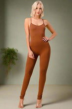 Load image into Gallery viewer, Fit for every season! Comfort never looked so sexy. All tied up Chocolate jumpsuit is made from flexible, soft, and stretchy cotton material and features a spaghetti strap, Pair this catsuit with stylish high heels and handbag for a complete look.
