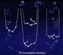 Load image into Gallery viewer, Keep your lucky stars with you at all times with the Leo Astrology Constellation Necklace. A unique and cute dainty necklace you can wear to any occasion. Carry your love for astrology and connection to your birth sign everywhere you go with this zodiac necklace.
