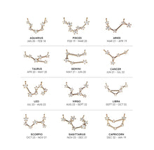 Load image into Gallery viewer, Keep your lucky stars with you at all times with the Sagittarius Astrology Constellation Necklace. A unique and cute dainty necklace you can wear to any occasion. Carry your love for astrology and connection to your birth sign everywhere you go with this zodiac necklace.
