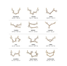 Load image into Gallery viewer, Keep your lucky stars with you at all times with the Cancer Astrology Constellation Necklace. A unique and cute dainty necklace you can wear to any occasion. Carry your love for astrology and connection to your birth sign everywhere you go with this zodiac necklace.
