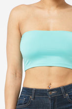 Load image into Gallery viewer, This tube top is everything that you need switch up your wardrobe with our Sweet As Candy Tube Top. Featuring a vibrant jade soft cotton blend material with a bandeau neckline and a cropped length, we are obsessed. Wear this with high waist pants and high heels or sandals for the ultimate cute or casual look that you will absolutely love.
