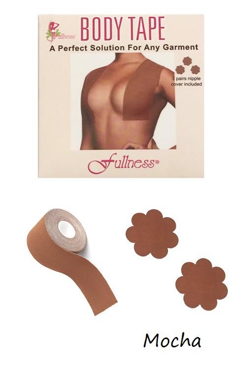 The Boob Tape is an adhesive breast tape that lifts, shapes, supports, and gives your boobs a perkier appearance while being strapless, wireless, and invisible underneath all types of outfits. Fits all breast size, with 5.5 yards boob tape roll.
