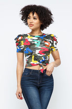 Load image into Gallery viewer, This cute and casual top can be dressed up or down depending on your mood. Complete the look by pairing the alpha camo crop top with jeans, a denim jacket, and white sneakers.
