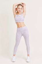 Load image into Gallery viewer, Love is in the air with this fun and flirty lilac activewear set! This top is detailed with Lilac Shine Twinkle Foil. This set is particularly designed for yoga and exercising. You will feel confident and comfortable while your working out or running errands. Pair with your favorite cute white sneakers for a complete look!
