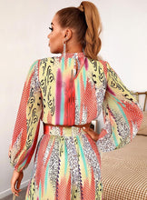 Load image into Gallery viewer, Your next vacation outfit is calling! Summertime doesn&#39;t get any prettier than this tropical print pant set! Featuring a fully-lined wide leg pant with a high rise fit, zip closure and matching crop top with back zip closure; we&#39;re obsessed! Style with a high heel and stylish handbag for a complete look. 
