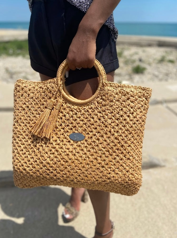 Lets Go To the Beach Woven Purse - Tan