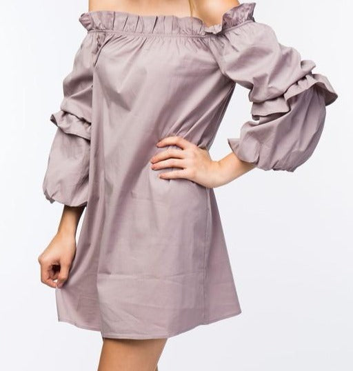 Cute Lunch date Lilac Lily Dress - Lilac Did it just get hot in here with this super flirty lilac dress! Playful and casual; this is a must-have for your closet! Featuring a luxurious off the shoulder style, puff sleeves, ruched tiered detailing on sleeves. Pair with a high heel and mini bag for a look