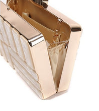 Load image into Gallery viewer, This marble acrylic clutch is elegant, glamorous and fashionable. A stylish and convenient addition to your accessory collection. With room for all your must-have gizmos, this rectangular purse has a removable crossbody strap and gold hardware.  Great present for your friend, your family or yourself. This unique &amp; beautiful design will make you shine.
