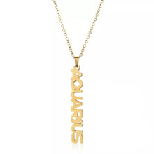 Load image into Gallery viewer, This Aquarius necklace is perfect for any outfit, you can also layer it with your favorite necklaces to create a unique style! Each sign of the Zodiac has its own symbol and a Cubic Zirconia finish for the constellation. You&#39;ll have heads turning, living glam, and feeling iconic with this vertical design.
