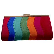 Load image into Gallery viewer, This is a super cute fancy yet casual clutch. The exterior has shades of blue, green, orange, pink, and red. Complement a  dress or Perfect for a jean outfit and a night out with friends.
