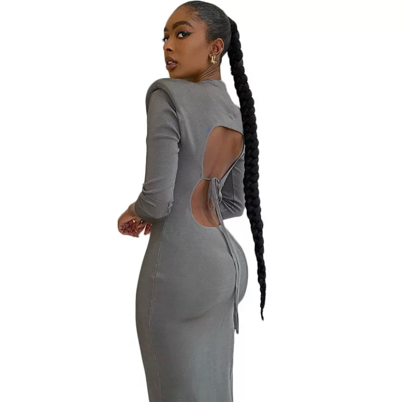 Cute & Sexy Gray Shoulder Pad Long Sleeve Bodycon Dress - Gray Stay warm this season but make it fashion statement! This dress is perfection for the cozy season. Featuring a stretch and soft material, figure hugging fit to sculpt your body in the right places. Pair this with a simple high heel, hoops and handbag for a complete look! 